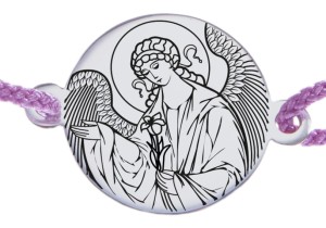 Bransoletka z Aniołem niosącym kwiat srebrna