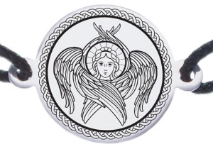 Bransoletka z Aniołem Serafinem z ozdobnym ornamentem srebrna