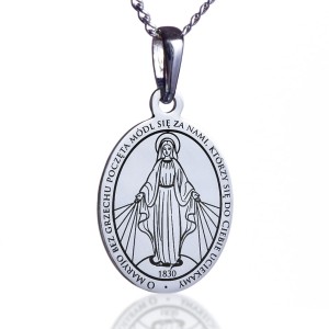 Komplet srebrny medalik i łańcuszek na I Komunię Świętą